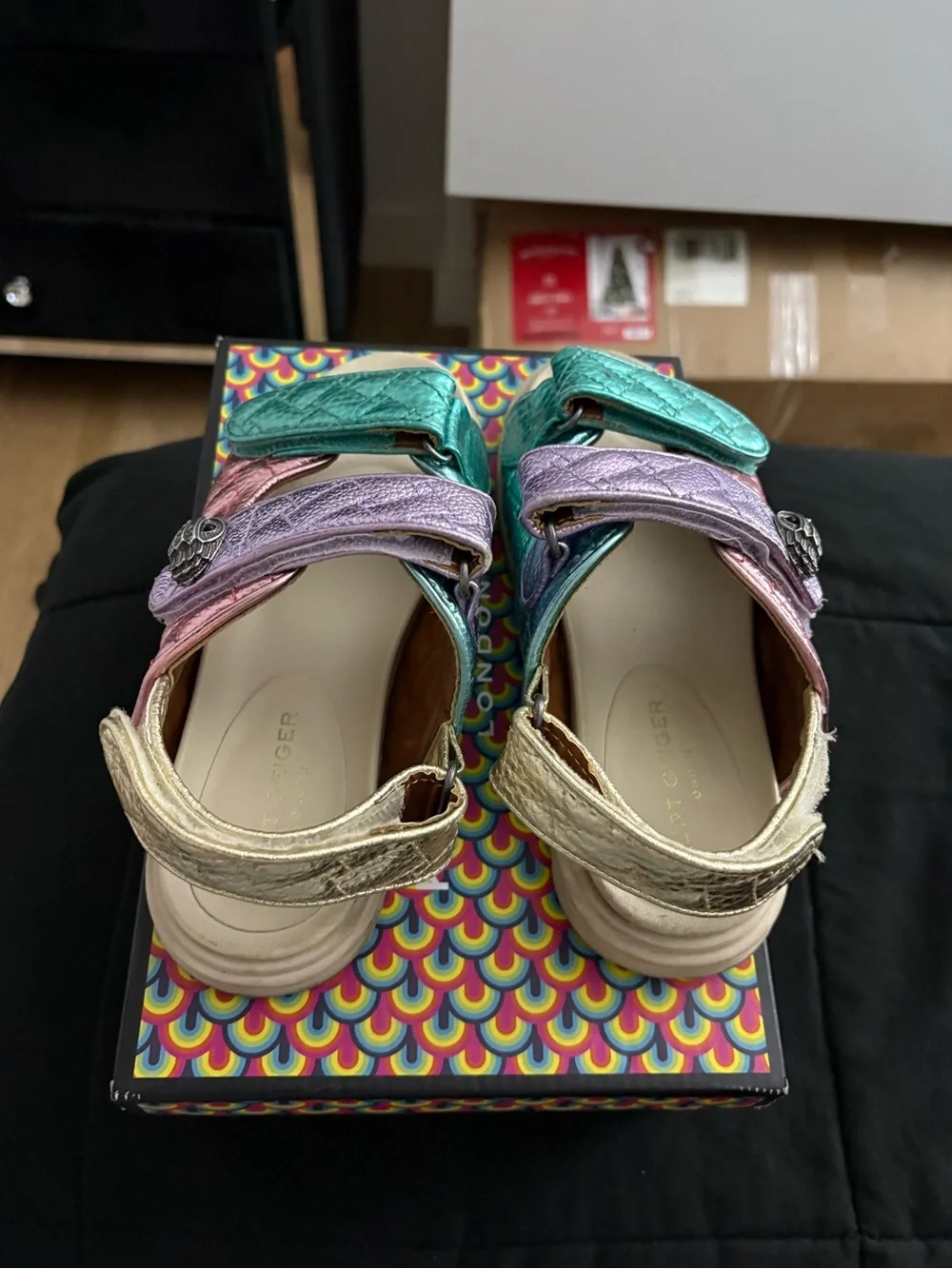 Kurt Geiger Metallic Pink Purple and Teal Girls Sandals - Picture 6 of 10